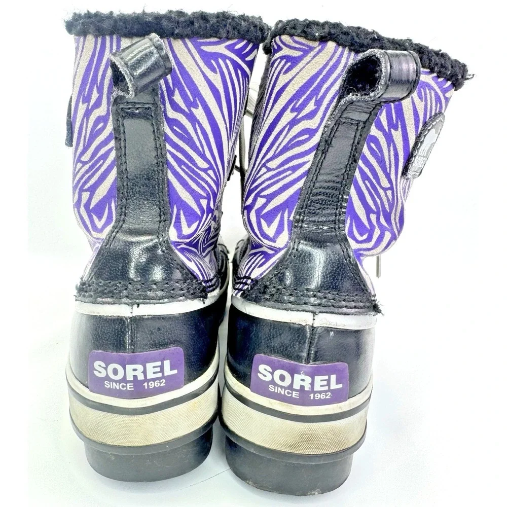 Sorel Winter Boots Womens Size 5 Black Purple Waterproof Lace Up Insulated